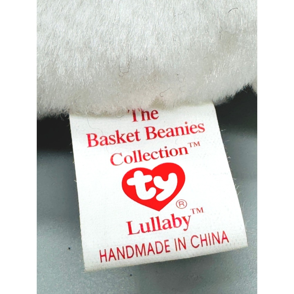 Ty Basket Beanies‎ Lullaby Lamb Plush Easter White Pink Ribbon 2003 Set of 2 - Picture 6 of 8
